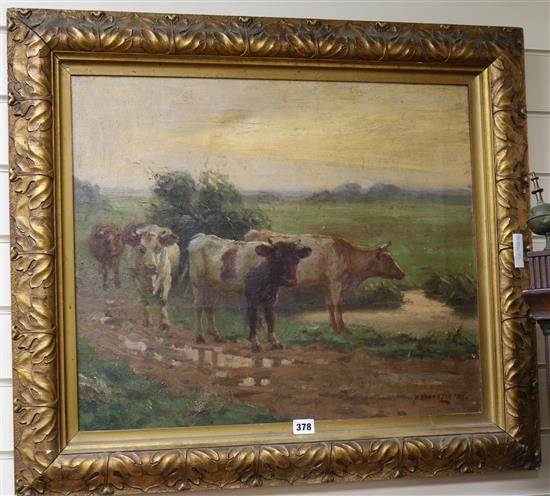 W. Evans Linton Cattle watering 50 x 60cm